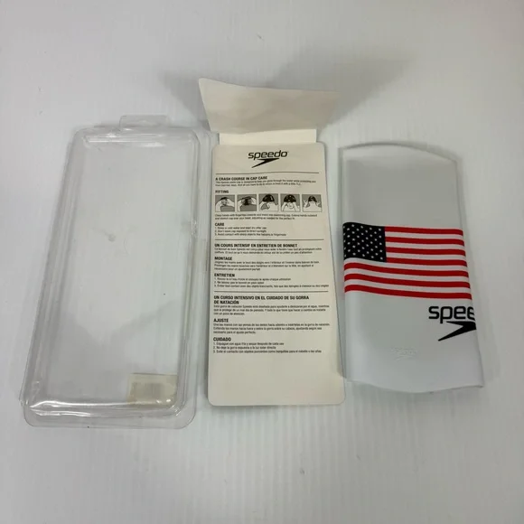 NWT Speedo Unisex Soft Silicone American Flag White Adult Swim Cap Latex Free - Picture 8 of 11